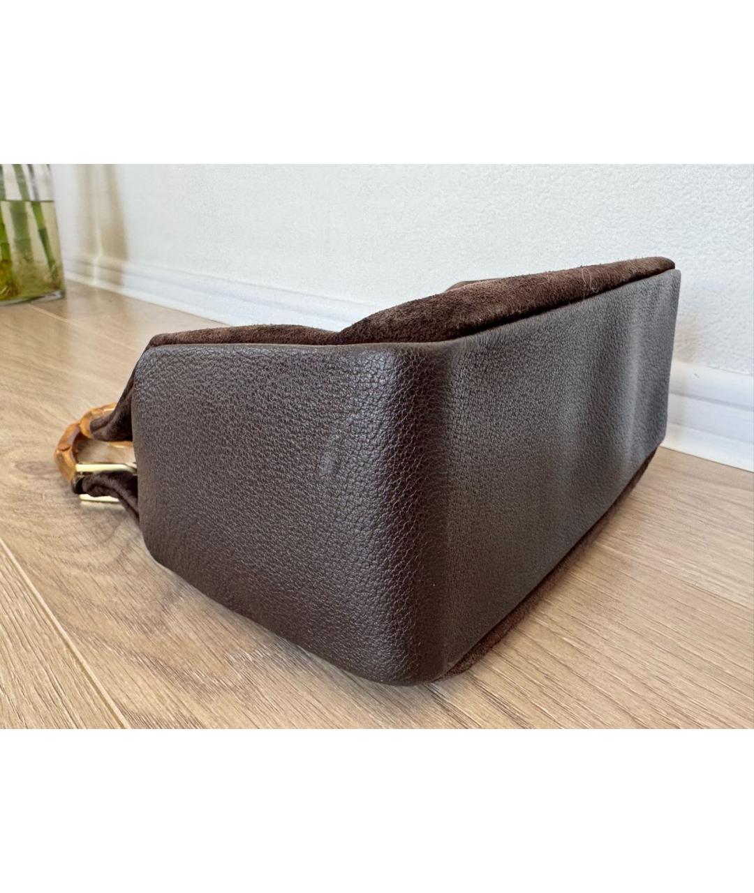 GUCCI Коричневая замшевая сумка с короткими ручками, фото 5