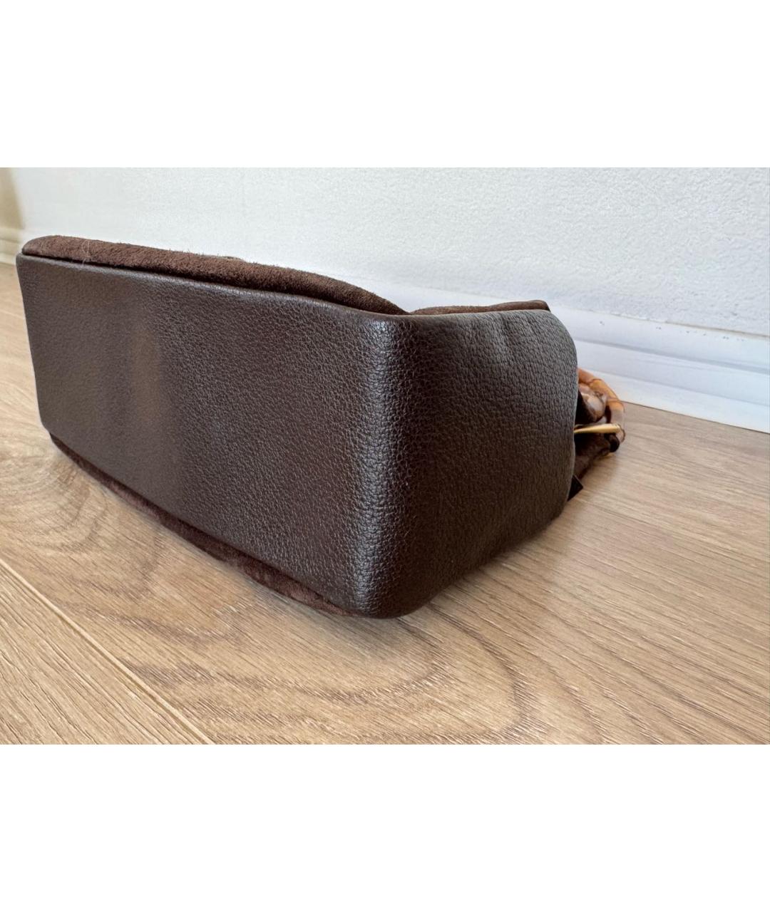 GUCCI Коричневая замшевая сумка с короткими ручками, фото 6
