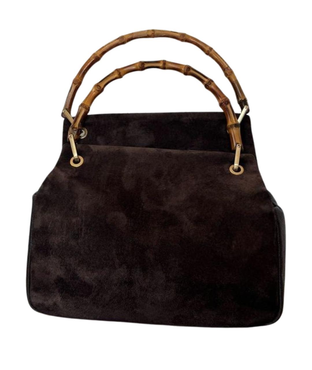 GUCCI Коричневая замшевая сумка с короткими ручками, фото 1