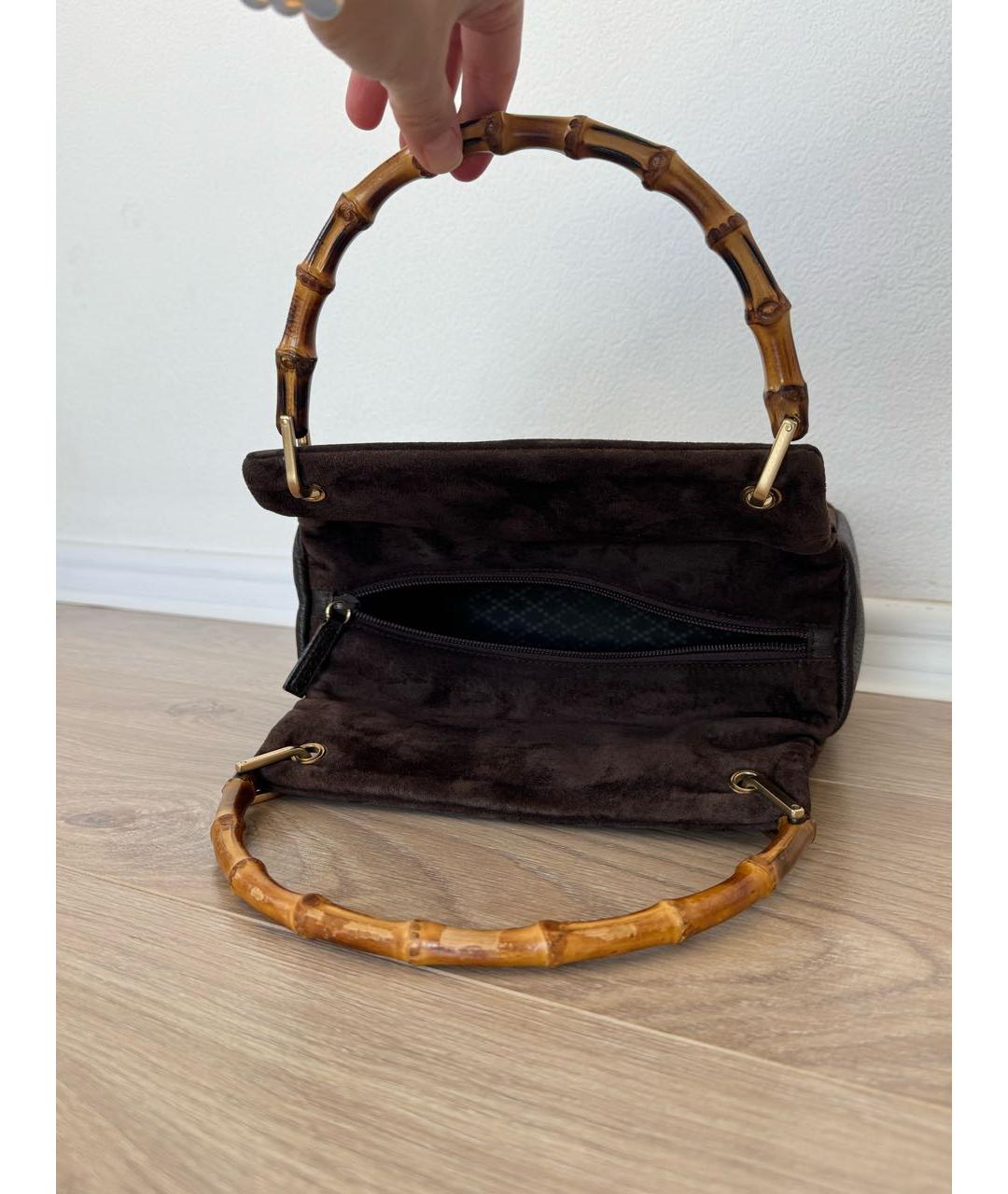GUCCI Коричневая замшевая сумка с короткими ручками, фото 4