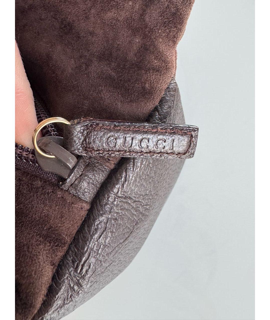 GUCCI Коричневая замшевая сумка с короткими ручками, фото 7