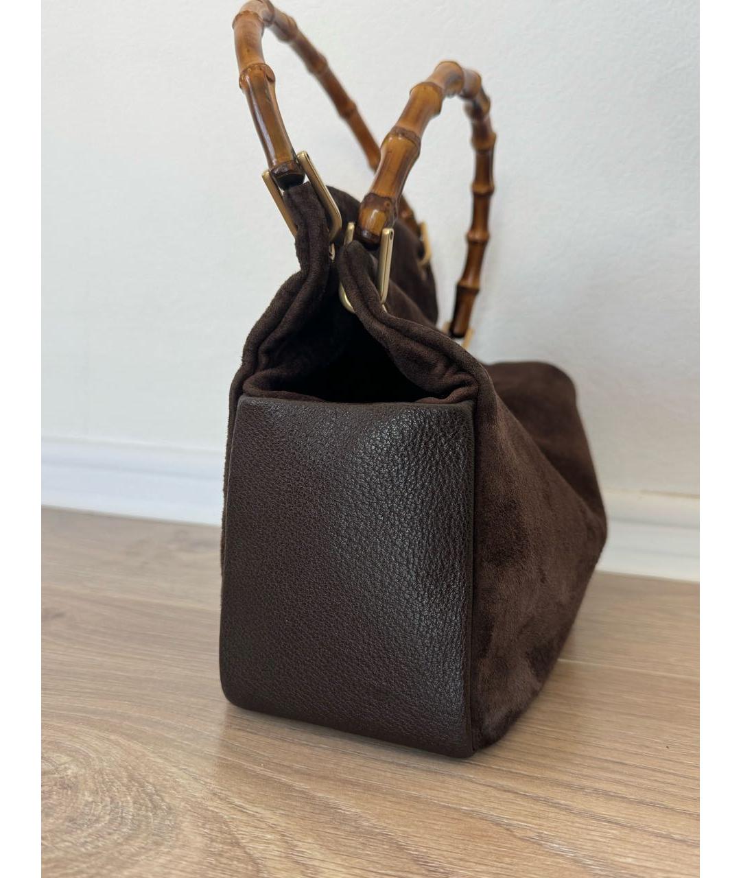 GUCCI Коричневая замшевая сумка с короткими ручками, фото 2