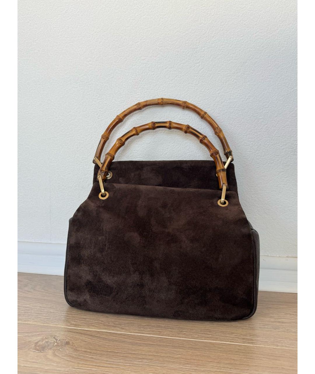 GUCCI Коричневая замшевая сумка с короткими ручками, фото 3