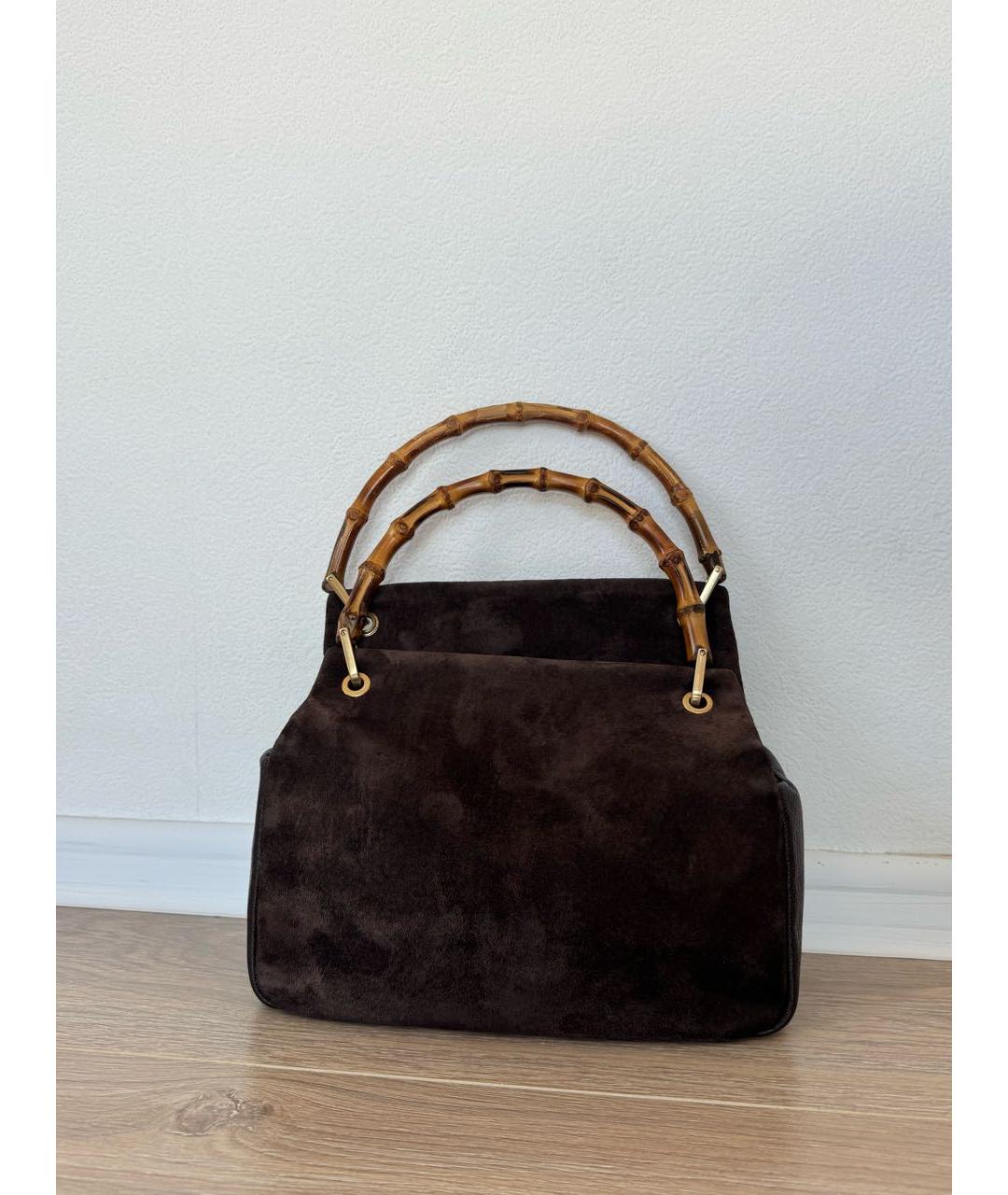 GUCCI Коричневая замшевая сумка с короткими ручками, фото 9