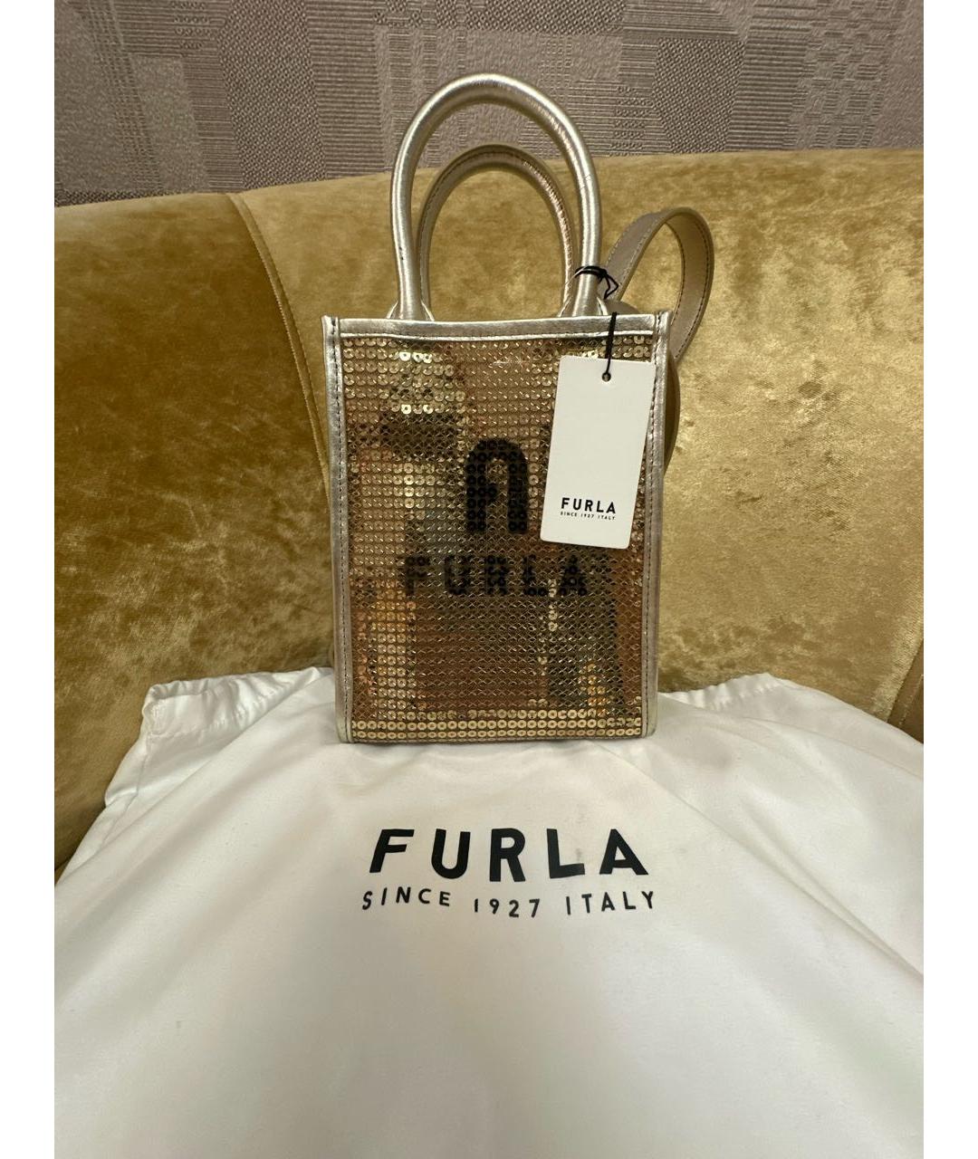 FURLA Золотая сумка с короткими ручками, фото 6