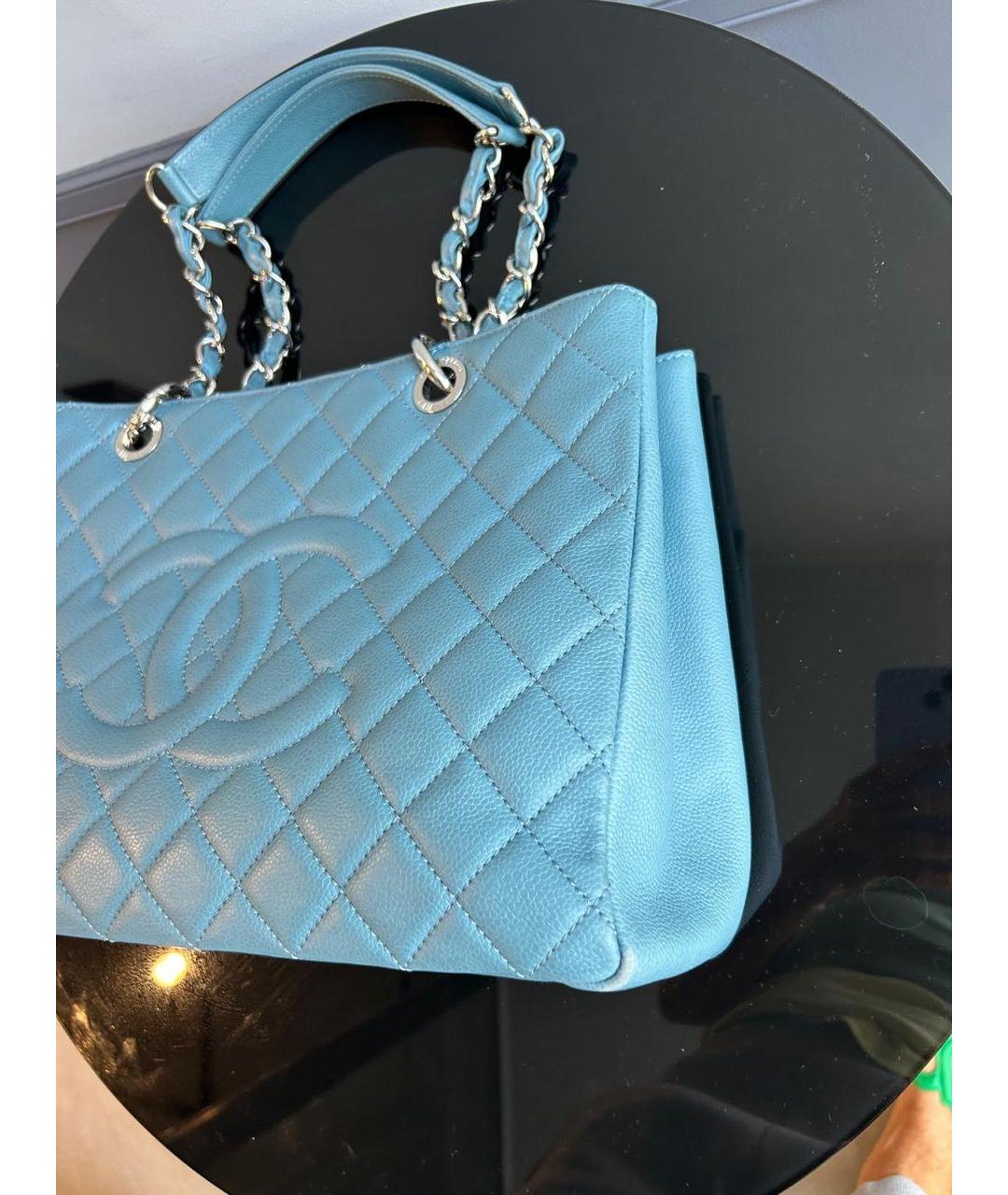 CHANEL Голубая кожаная сумка тоут, фото 7