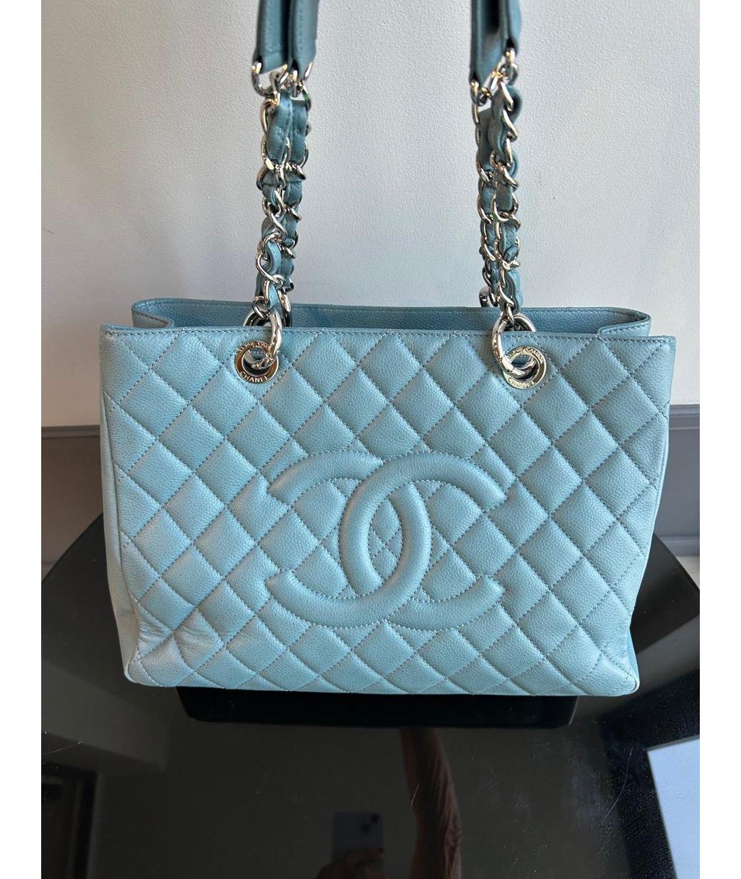 CHANEL Голубая кожаная сумка тоут, фото 9