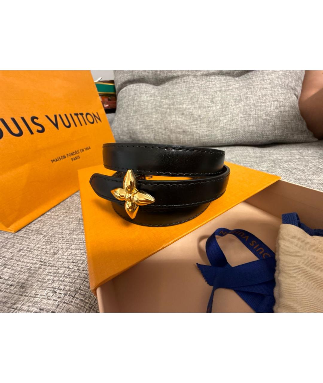 LOUIS VUITTON Черный кожаный ремень, фото 3