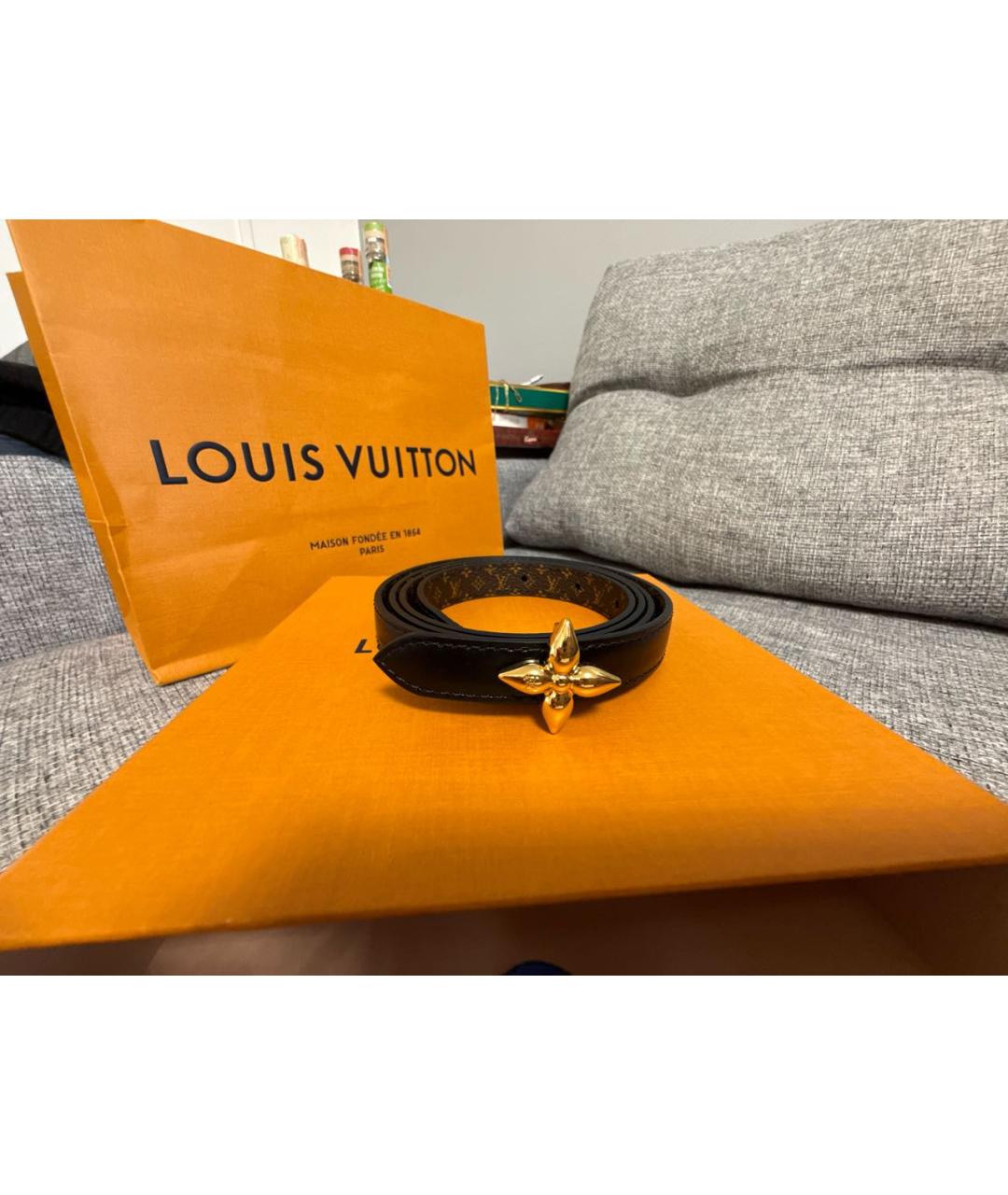 LOUIS VUITTON Черный кожаный ремень, фото 2