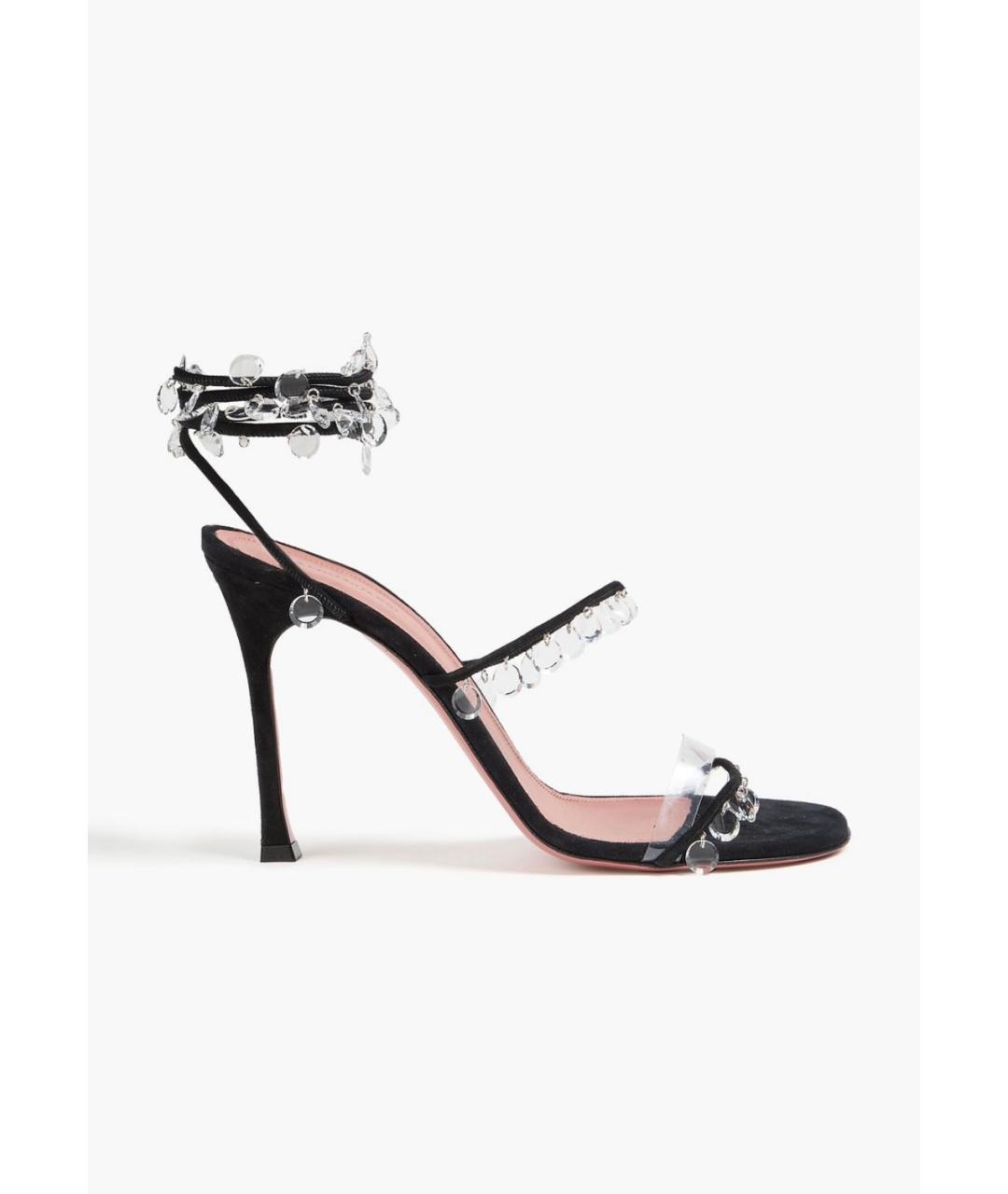 Amina Muaddi Черные замшевые босоножки, фото 4