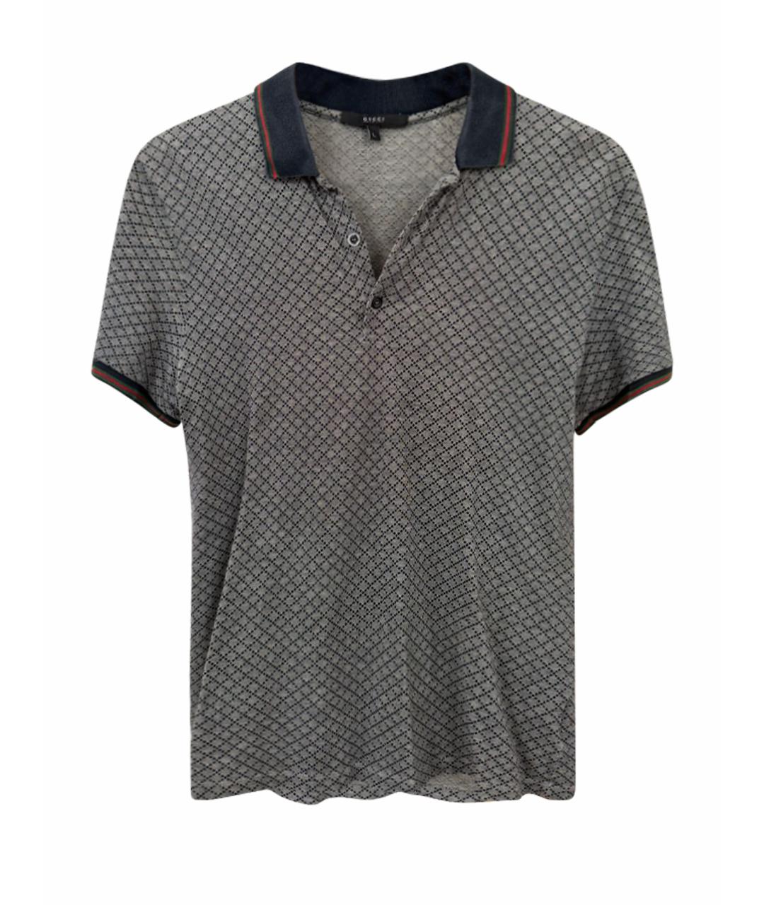 GUCCI Антрацитовое хлопковое поло с коротким рукавом, фото 1