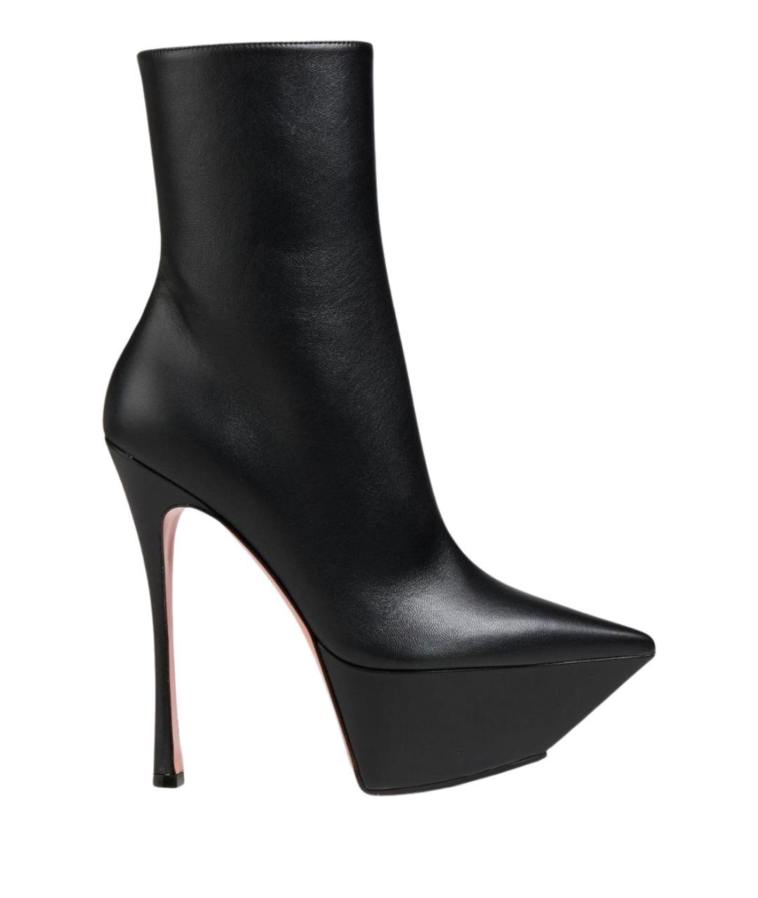 Amina Muaddi Черные кожаные ботильоны, фото 1