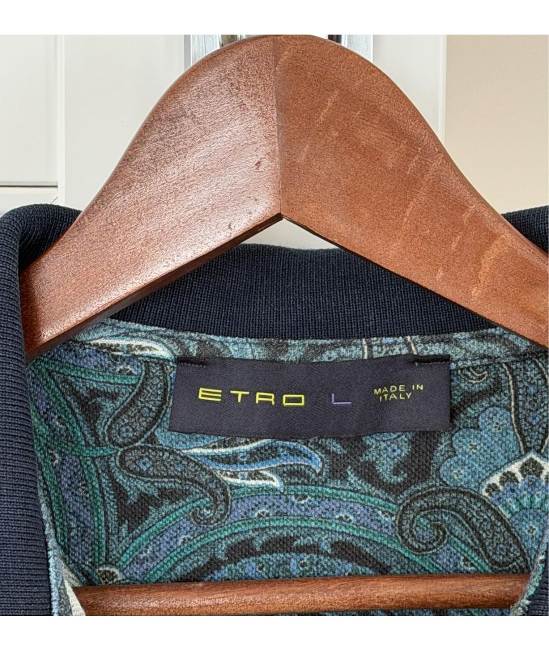 ETRO Темно-синее хлопковое поло с коротким рукавом, фото 3