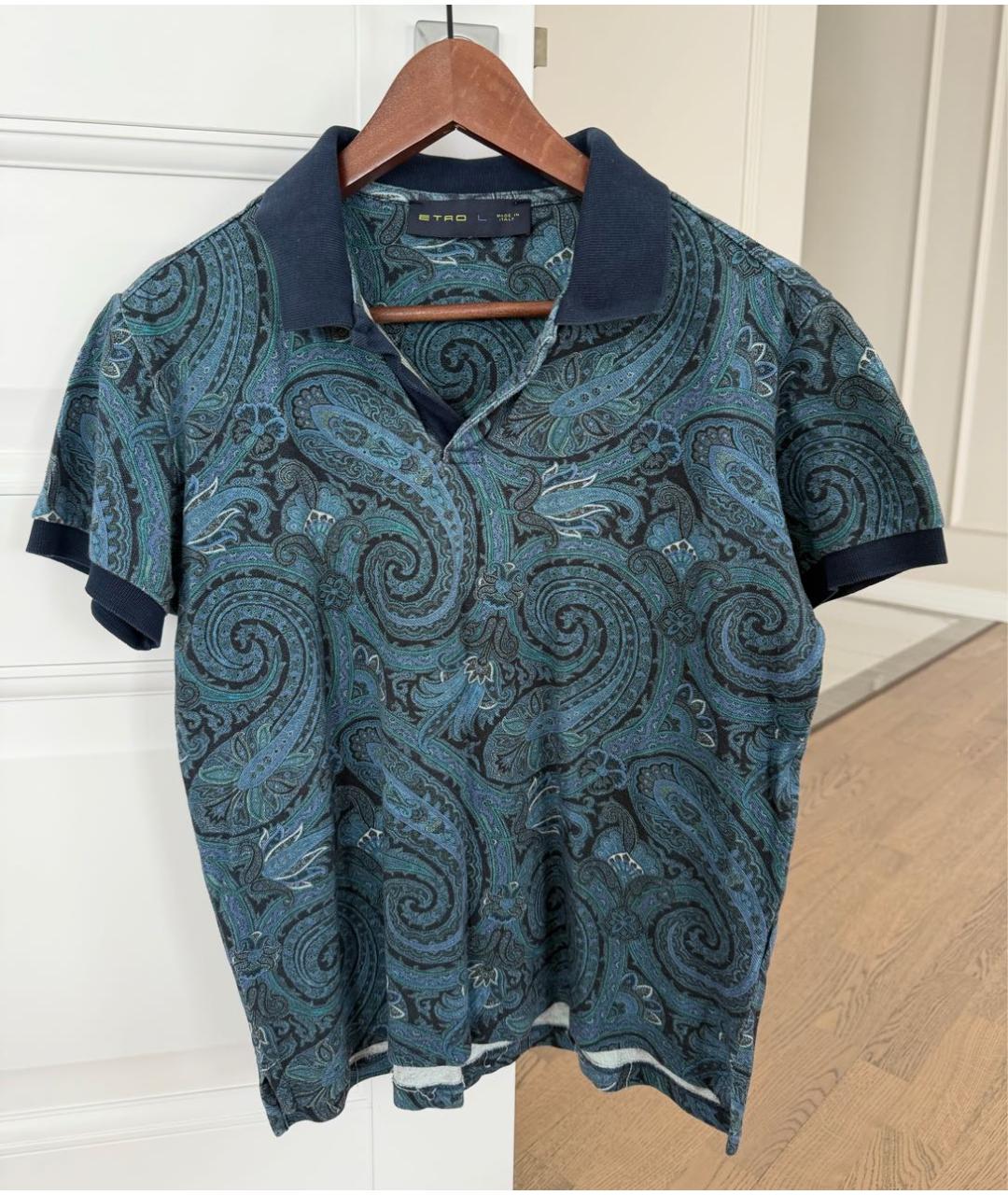 ETRO Темно-синее хлопковое поло с коротким рукавом, фото 5