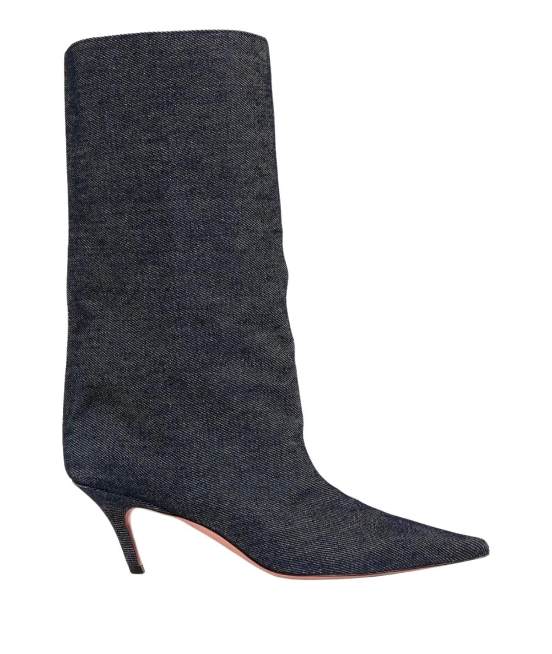 Amina Muaddi Темно-синие текстильные полусапоги, фото 1