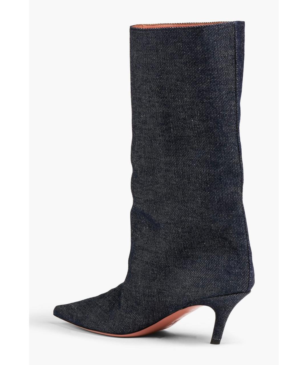 Amina Muaddi Темно-синие текстильные полусапоги, фото 3