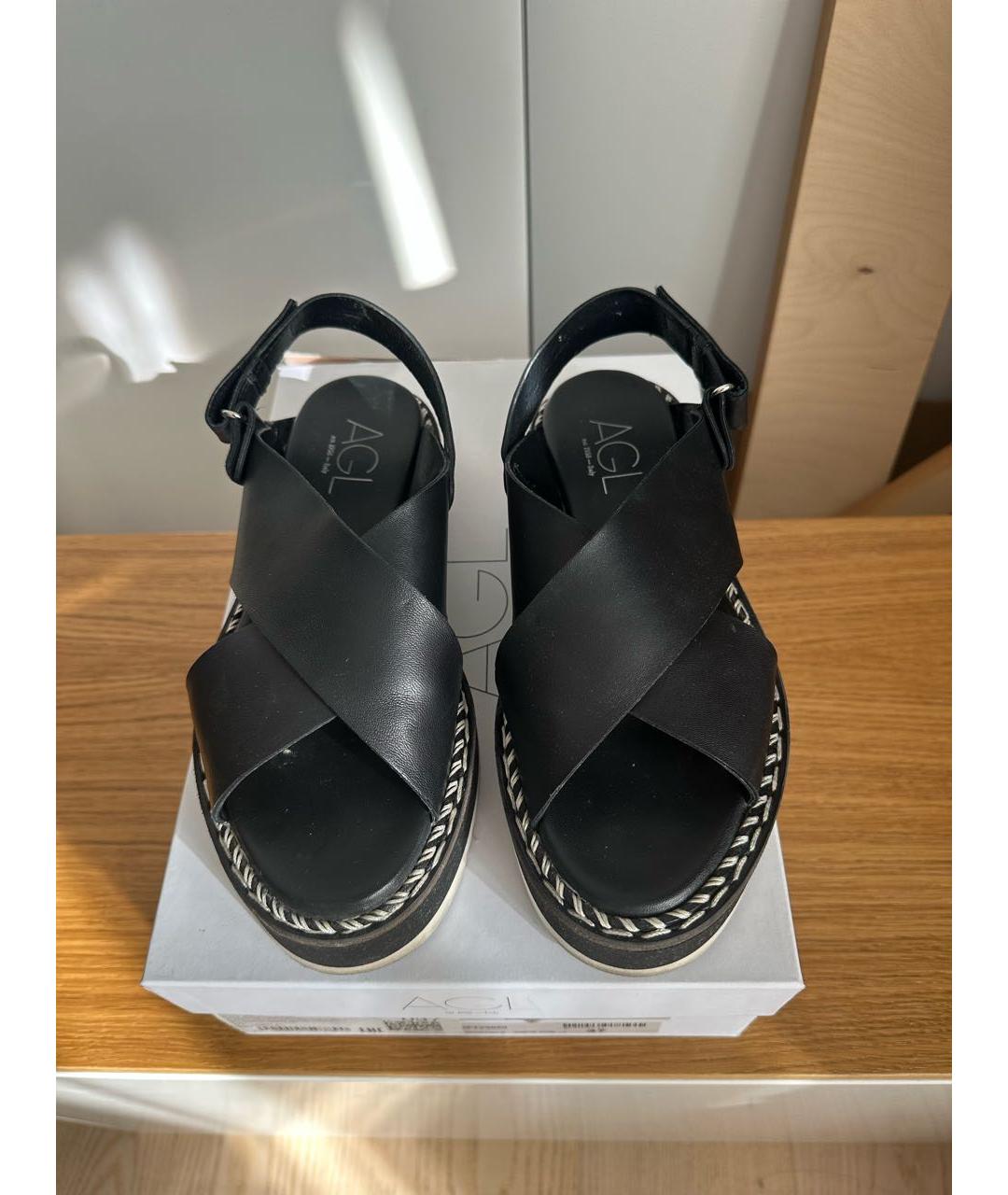 AGL Черные кожаные сандалии, фото 4