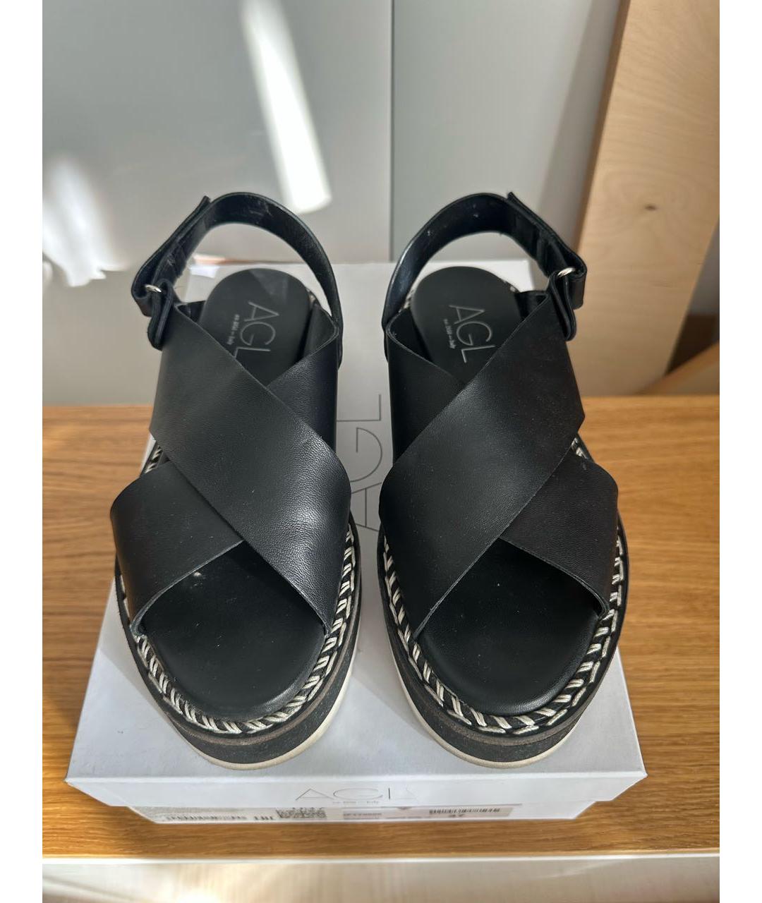AGL Черные кожаные сандалии, фото 2