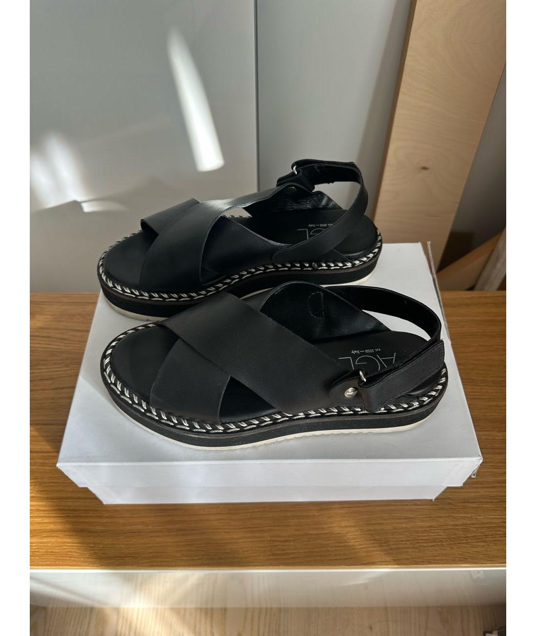 AGL Черные кожаные сандалии, фото 5
