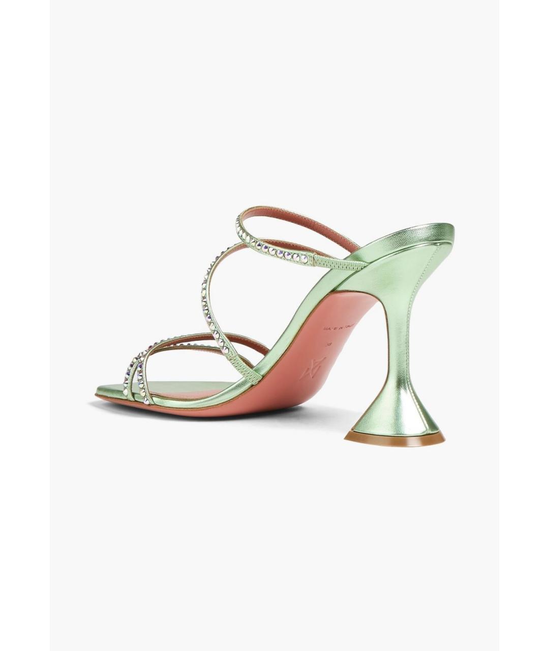 Amina Muaddi Зеленые кожаные мюли, фото 3