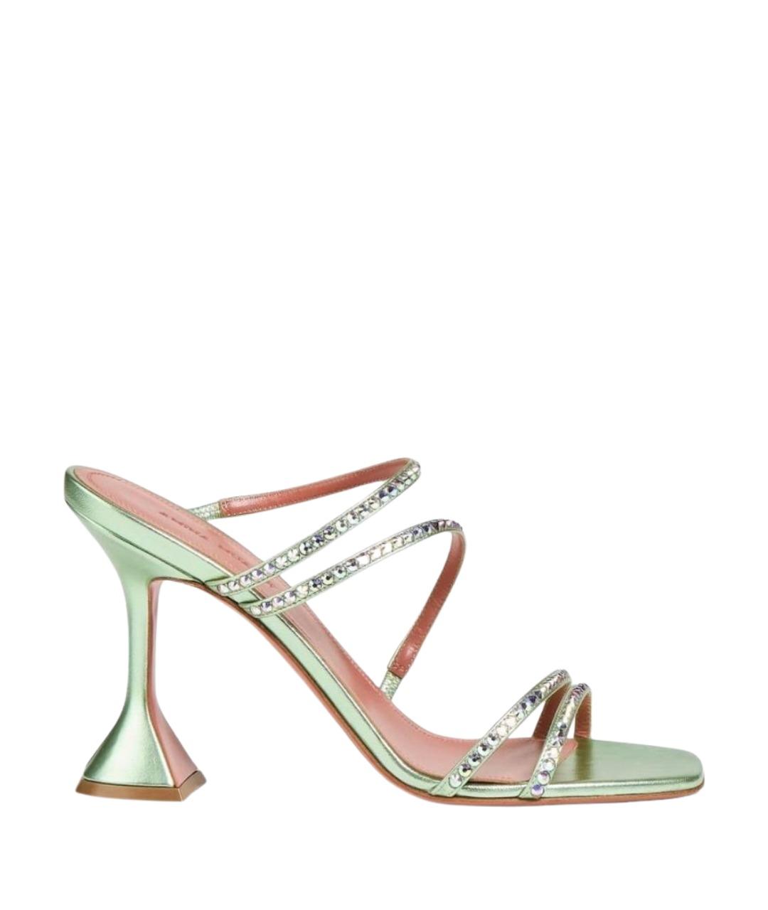 Amina Muaddi Зеленые кожаные мюли, фото 1