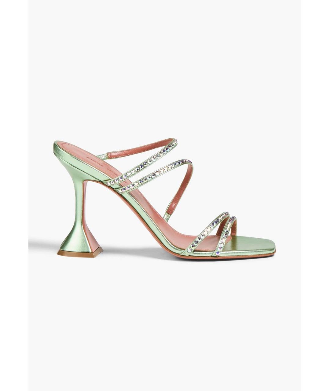 Amina Muaddi Зеленые кожаные мюли, фото 5