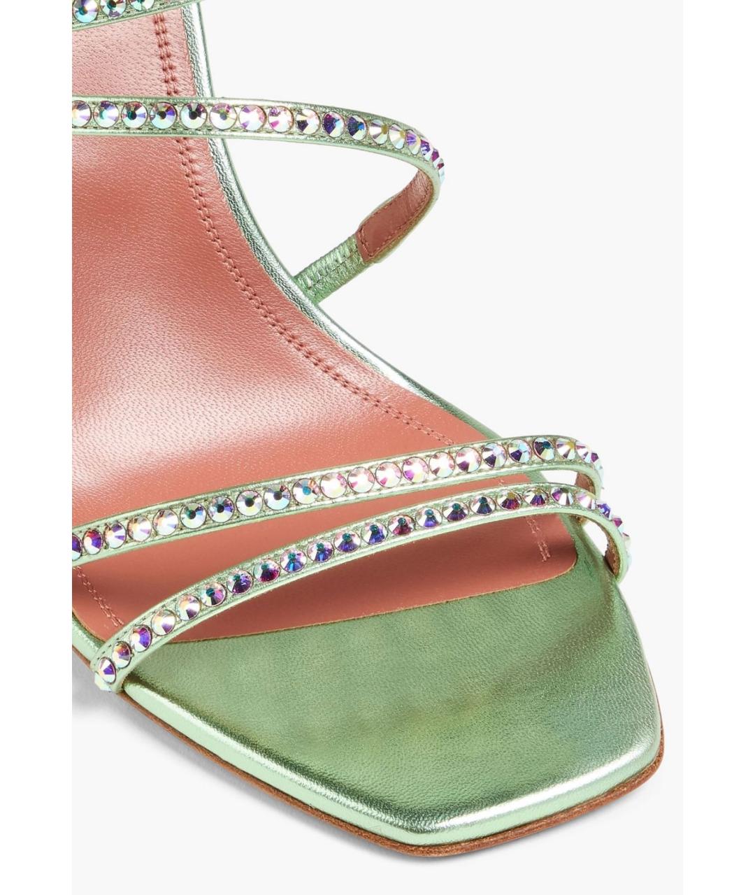 Amina Muaddi Зеленые кожаные мюли, фото 4