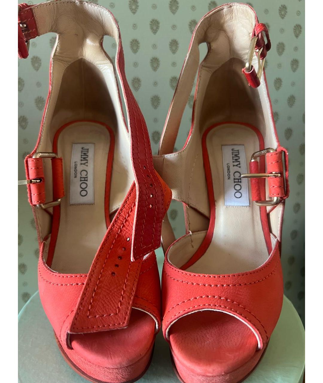 JIMMY CHOO Оранжевое кожаные босоножки, фото 8