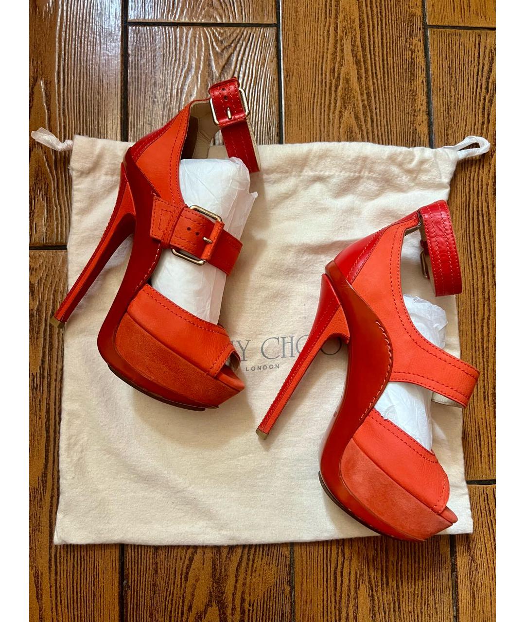 JIMMY CHOO Оранжевое кожаные босоножки, фото 9