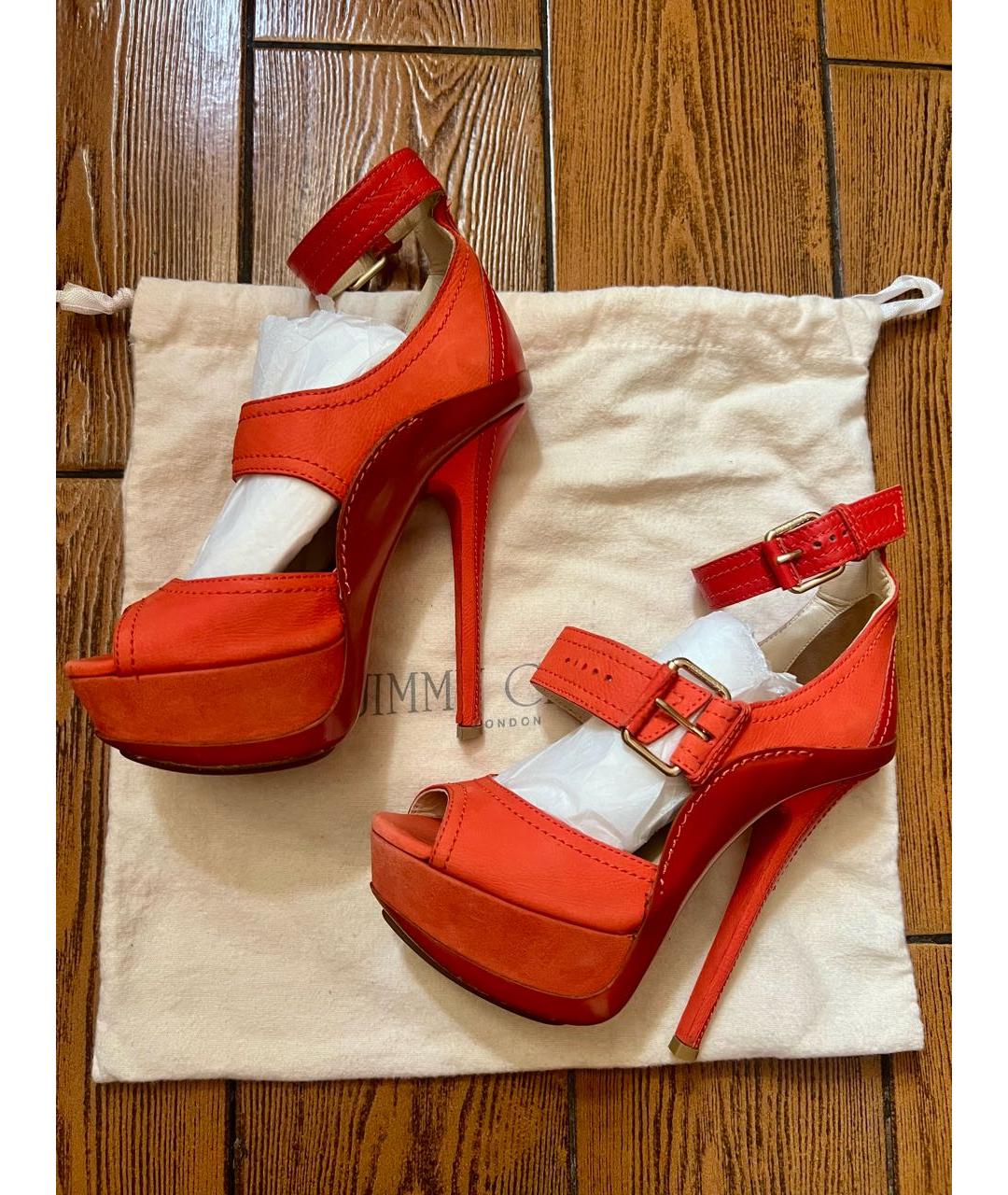 JIMMY CHOO Оранжевое кожаные босоножки, фото 2