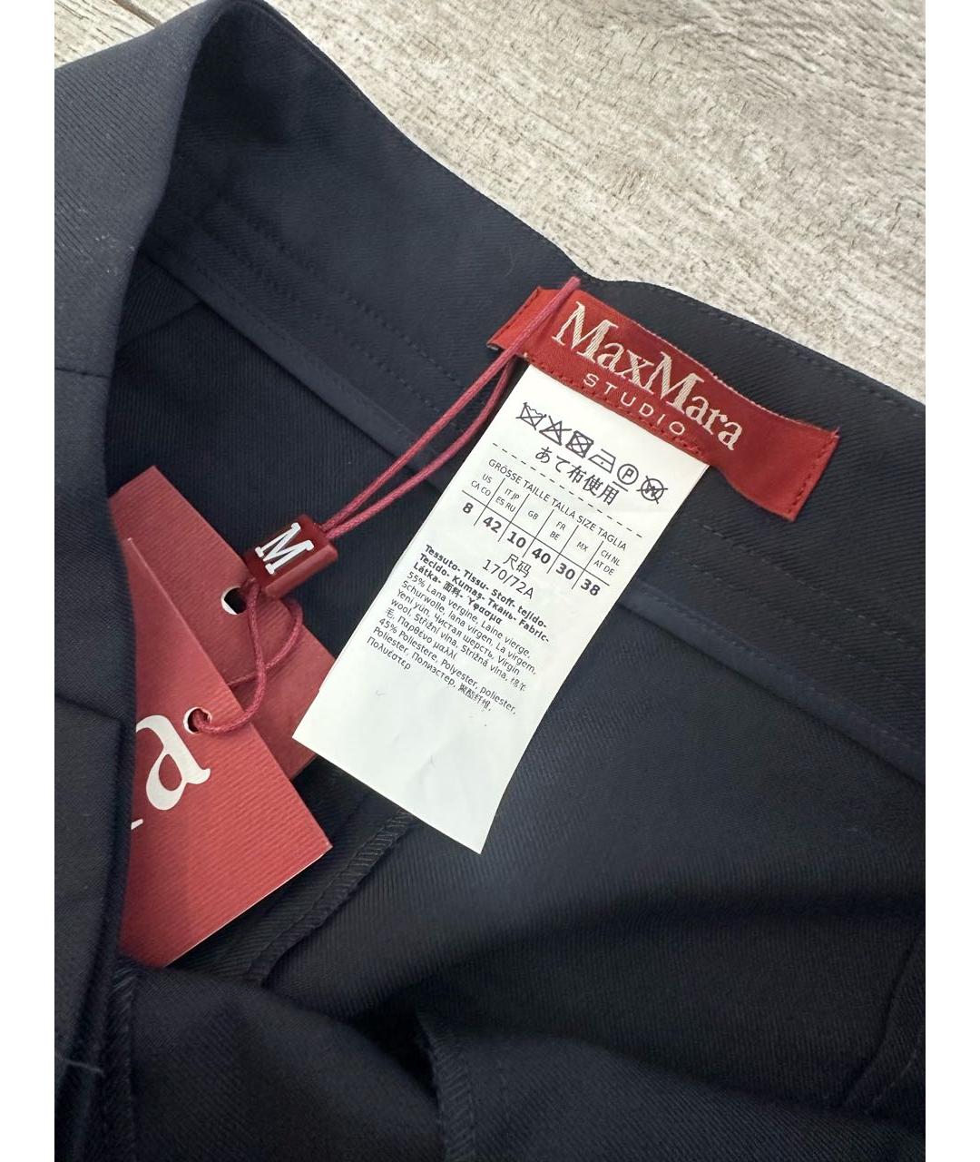 MAX MARA STUDIO Темно-синие шерстяные брюки широкие, фото 5