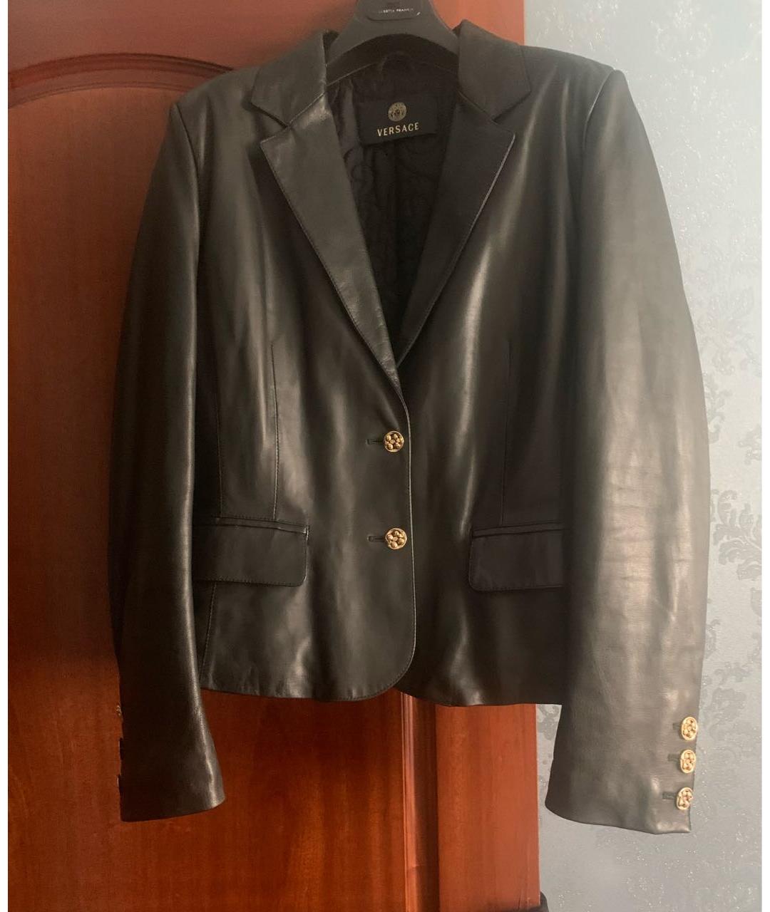 VERSACE Черная кожаная куртка, фото 5