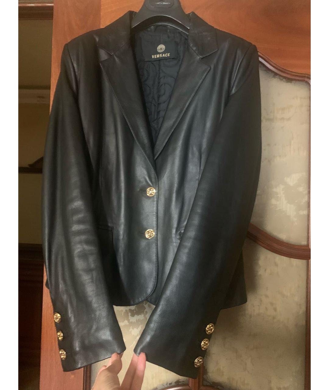 VERSACE Черная кожаная куртка, фото 6