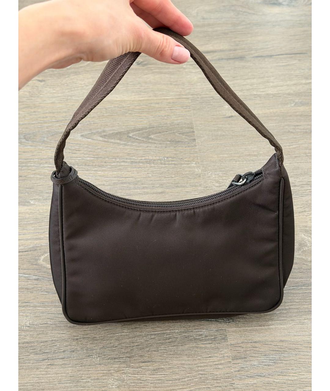 PRADA Коричневая тканевая сумка с короткими ручками, фото 2