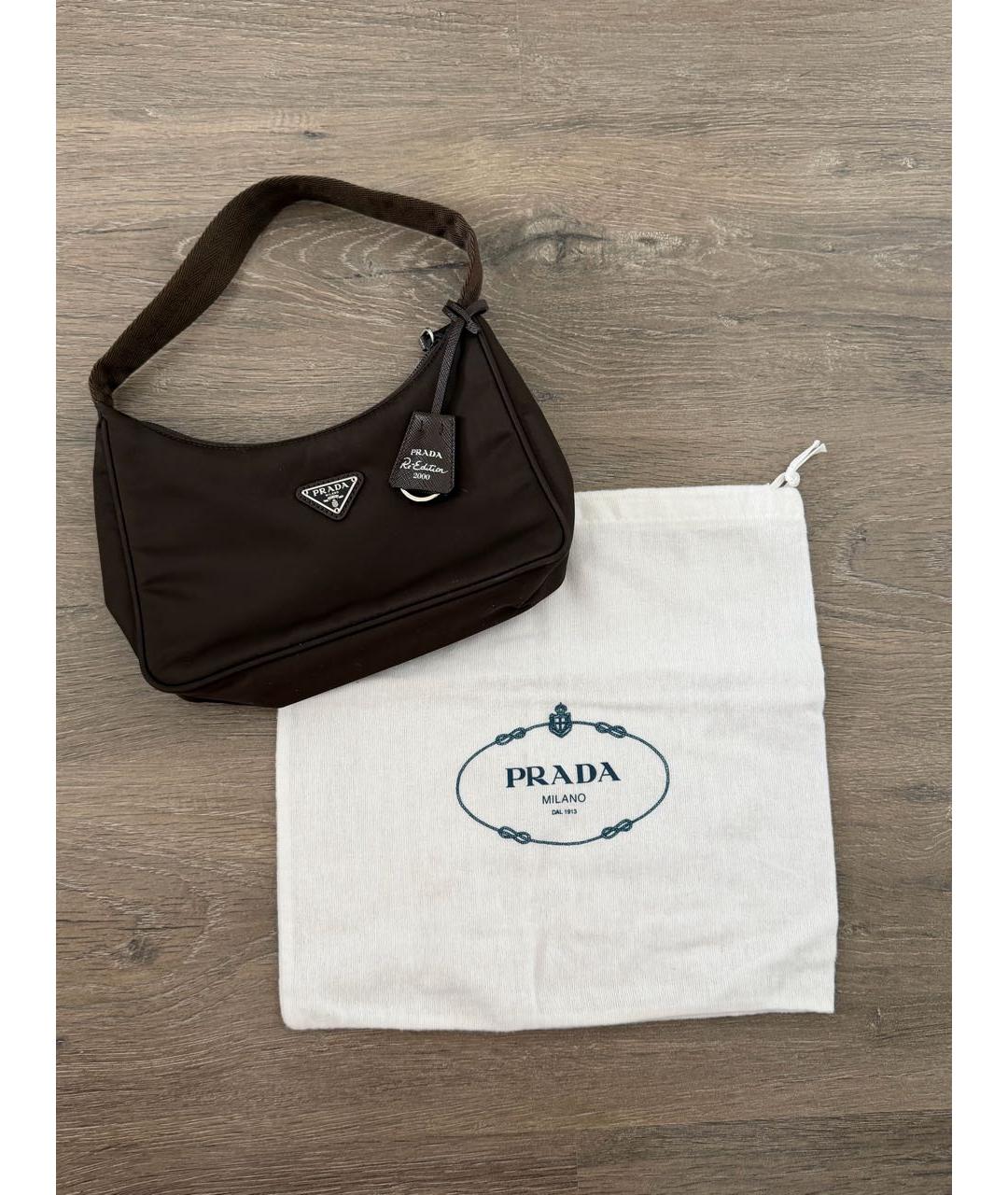 PRADA Коричневая тканевая сумка с короткими ручками, фото 4