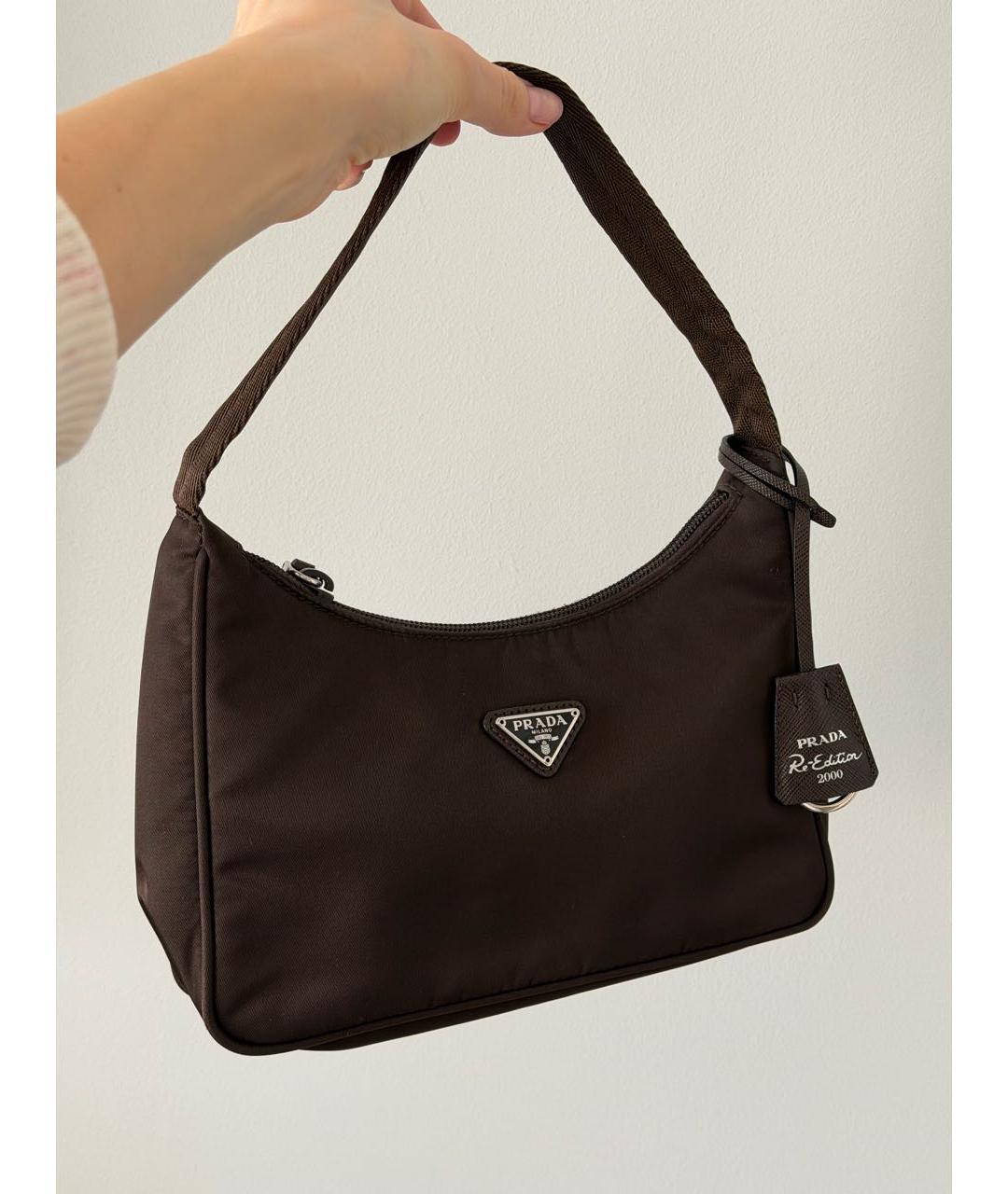 PRADA Коричневая тканевая сумка с короткими ручками, фото 5