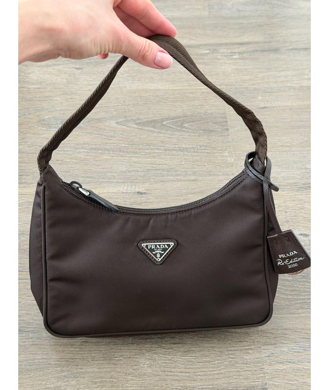 PRADA Коричневая тканевая сумка с короткими ручками, фото 6
