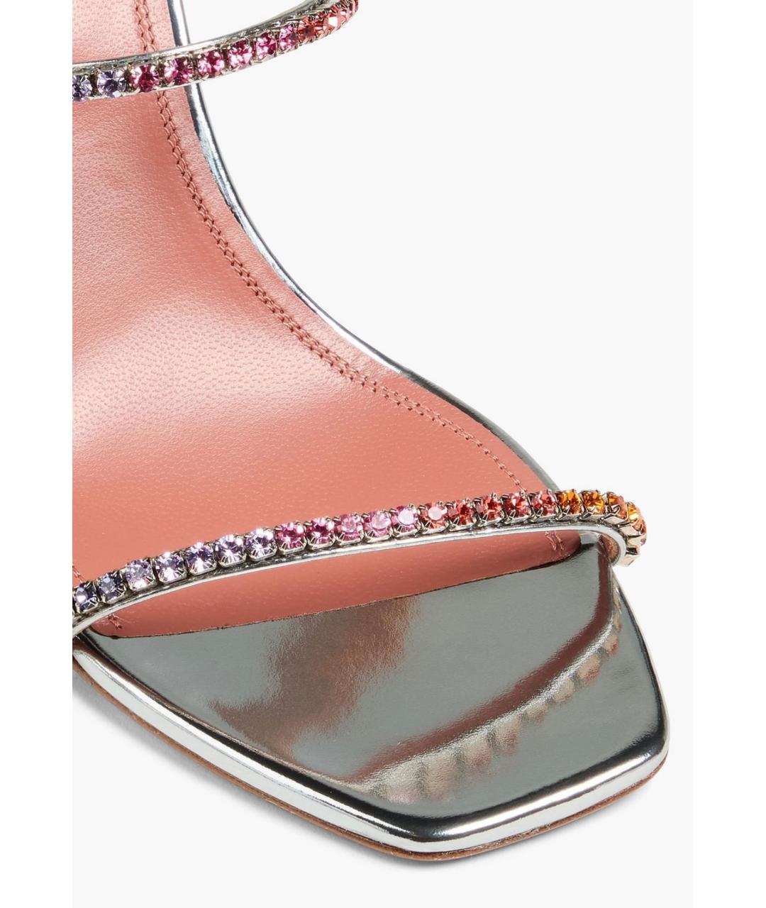 Amina Muaddi Серебряные кожаные мюли, фото 4