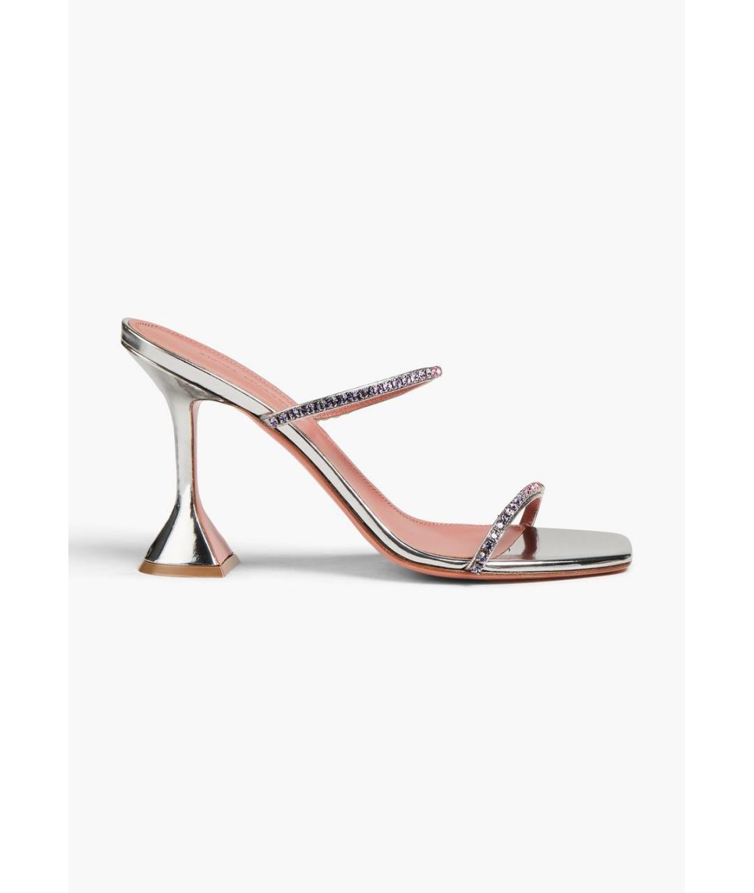 Amina Muaddi Серебряные кожаные мюли, фото 5