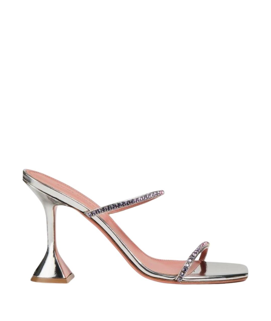 Amina Muaddi Серебряные кожаные мюли, фото 1