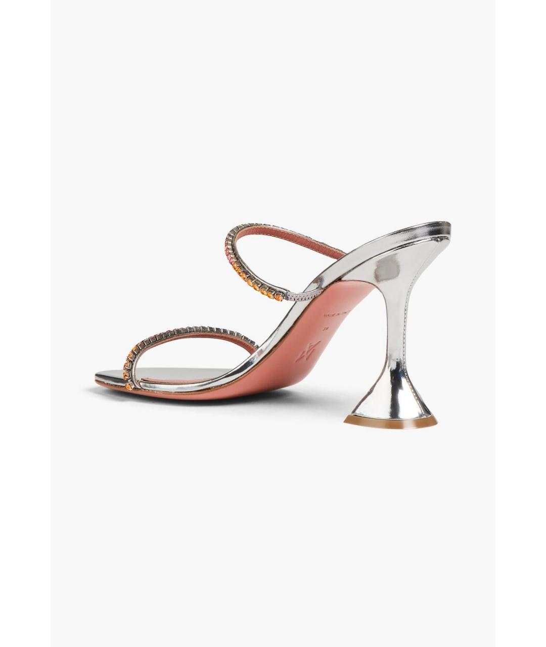 Amina Muaddi Серебряные кожаные мюли, фото 3