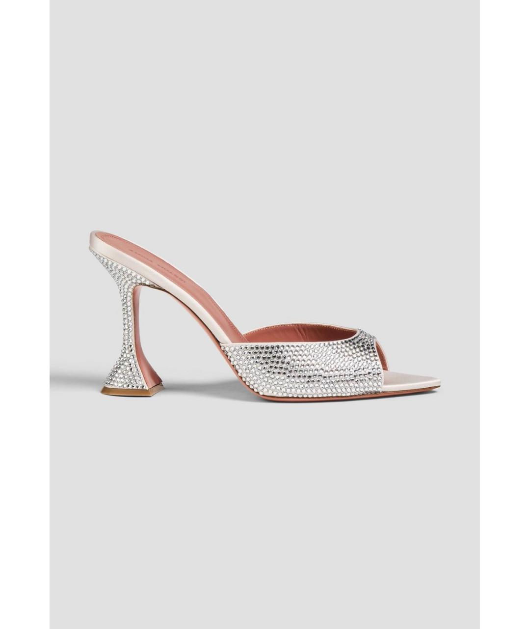 Amina Muaddi Бежевые текстильные мюли, фото 5