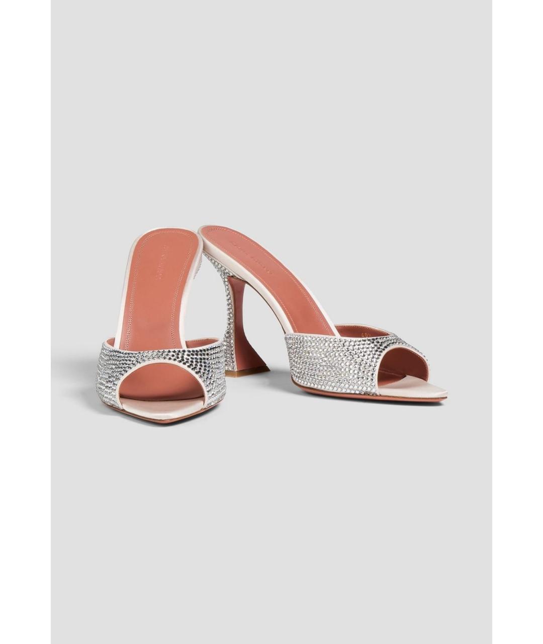 Amina Muaddi Бежевые текстильные мюли, фото 2