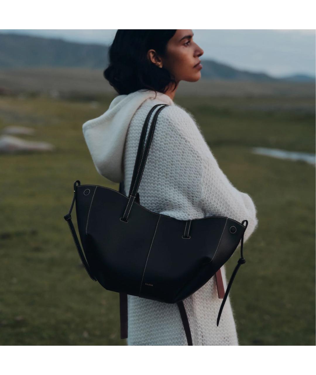 POLENE Черная кожаная сумка тоут, фото 3