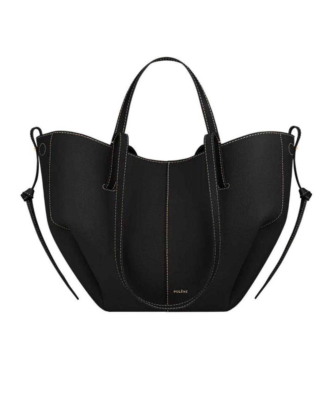 POLENE Черная кожаная сумка тоут, фото 5