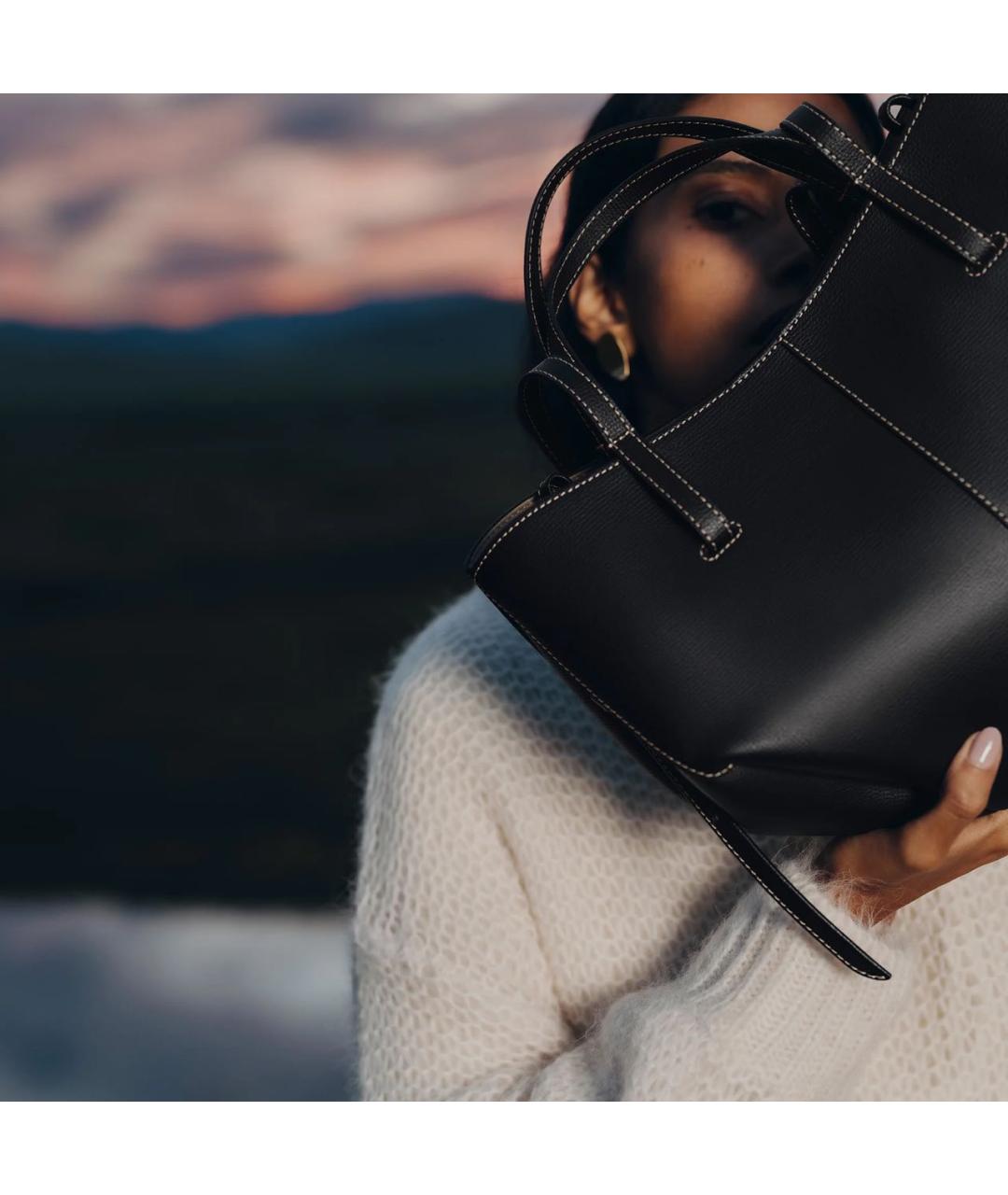 POLENE Черная кожаная сумка тоут, фото 4