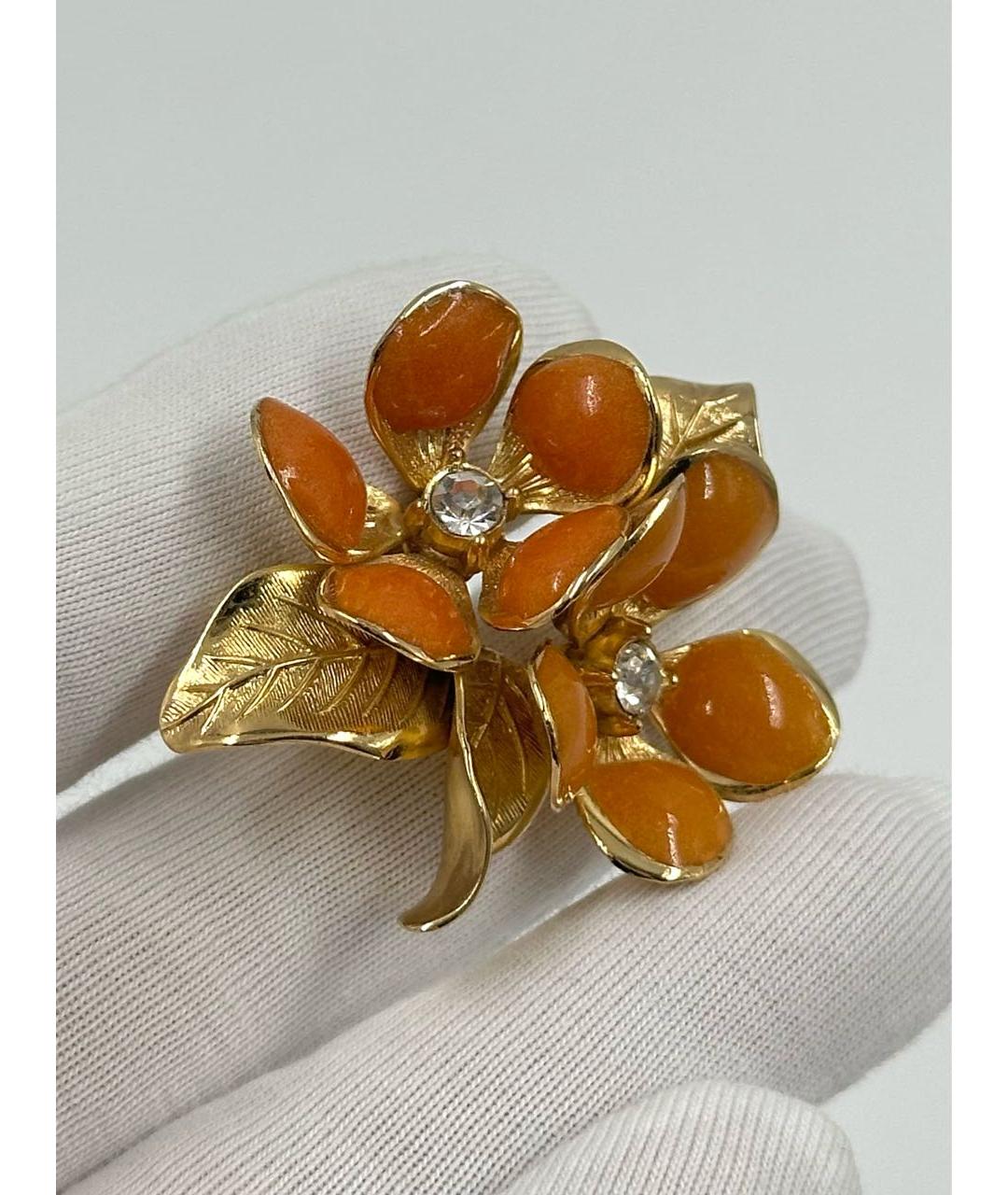 CHRISTIAN DIOR Оранжевая позолоченная булавка / брошь, фото 4