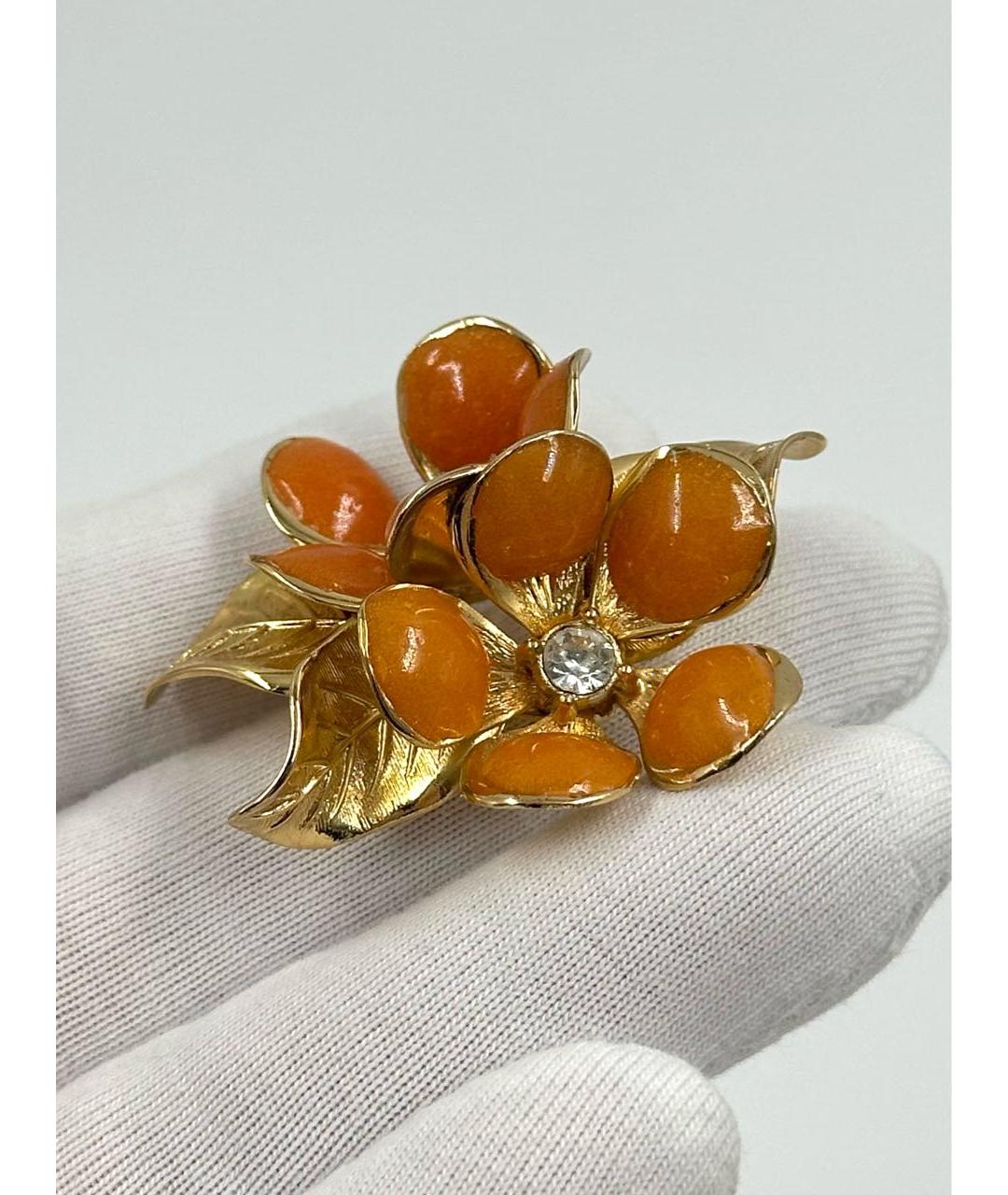 CHRISTIAN DIOR Оранжевая позолоченная булавка / брошь, фото 3