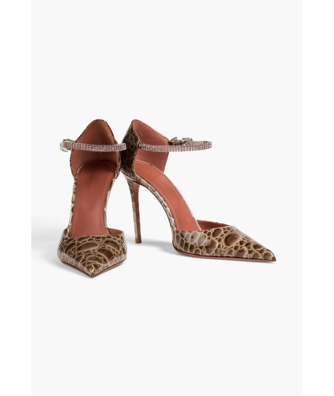 Amina Muaddi Коричневые туфли из лакированной кожи, фото 2