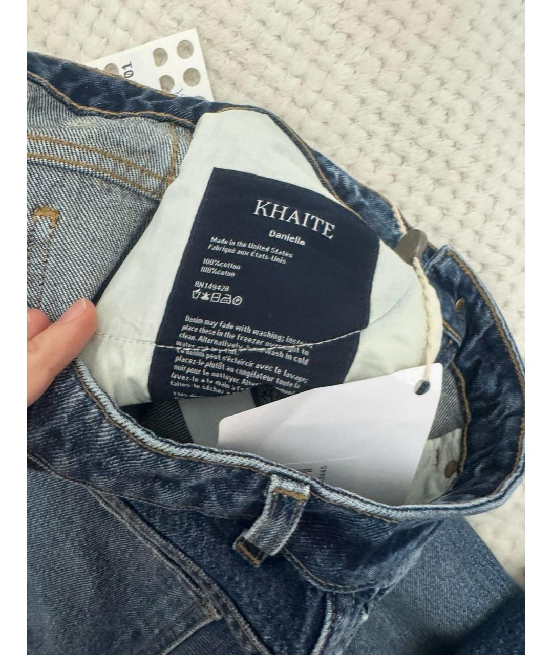 KHAITE Темно-синие хлопковые прямые джинсы, фото 4